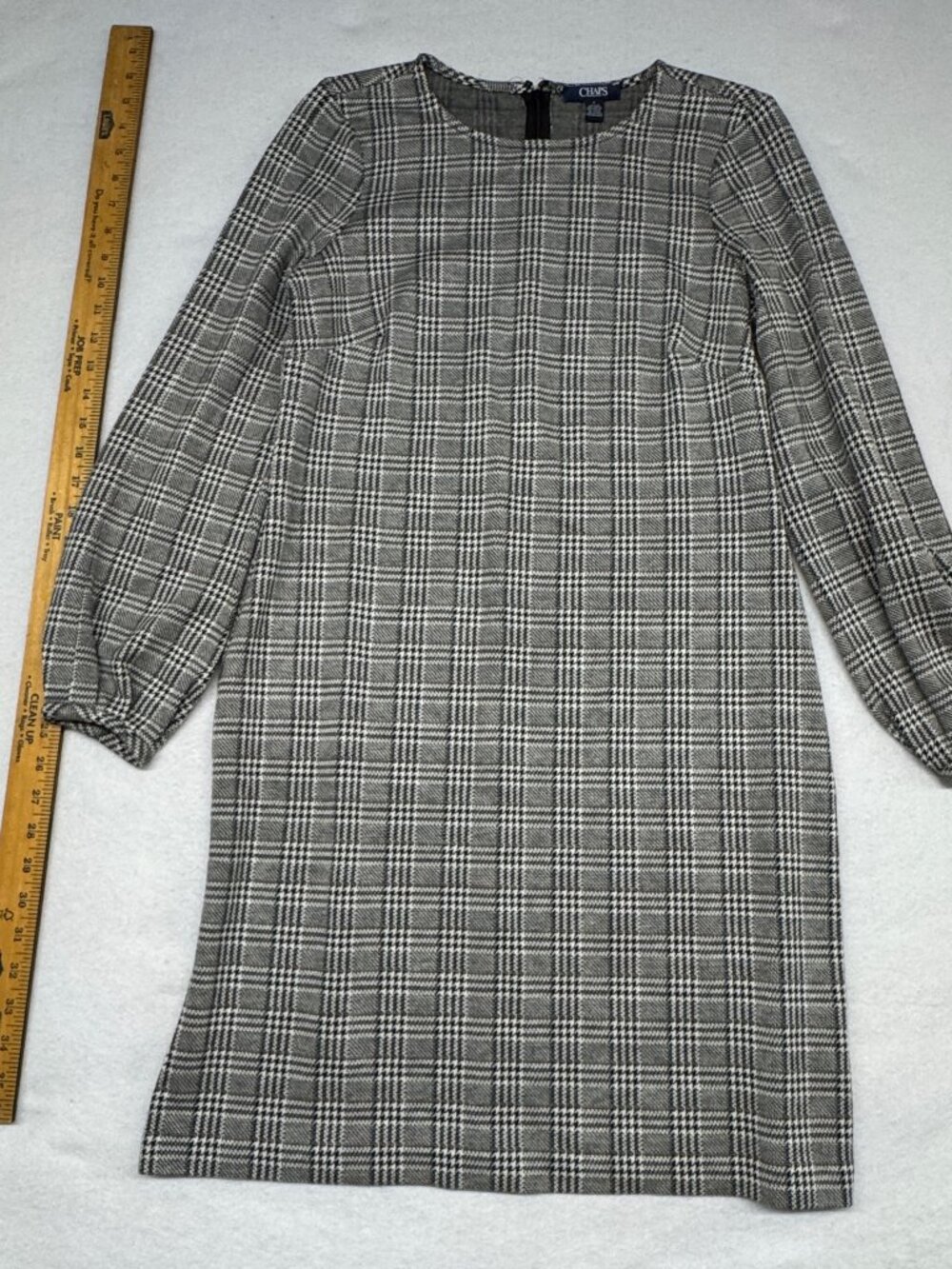 Chaps Size 6 Black Plaid Long Sleeve Dress